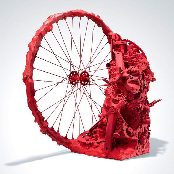 When I Spin My Dress Spins Too by Ebitenyefa Baralaye, bicycle parts, plaster, ceramics, acrylic paint, resin