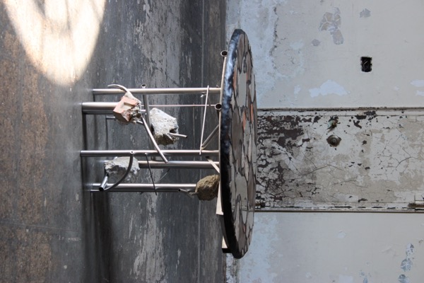 Fay / Baralaye Table by Ebitenyefa Baralaye, stainless steel, stoneware, glaze, chain,